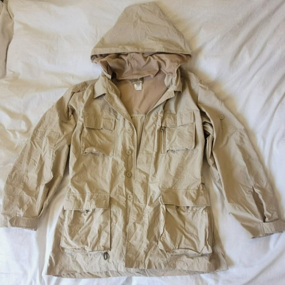 Beretta Men's lightweight Safari Jacket US size Large Khaki Coat Hood Pockets